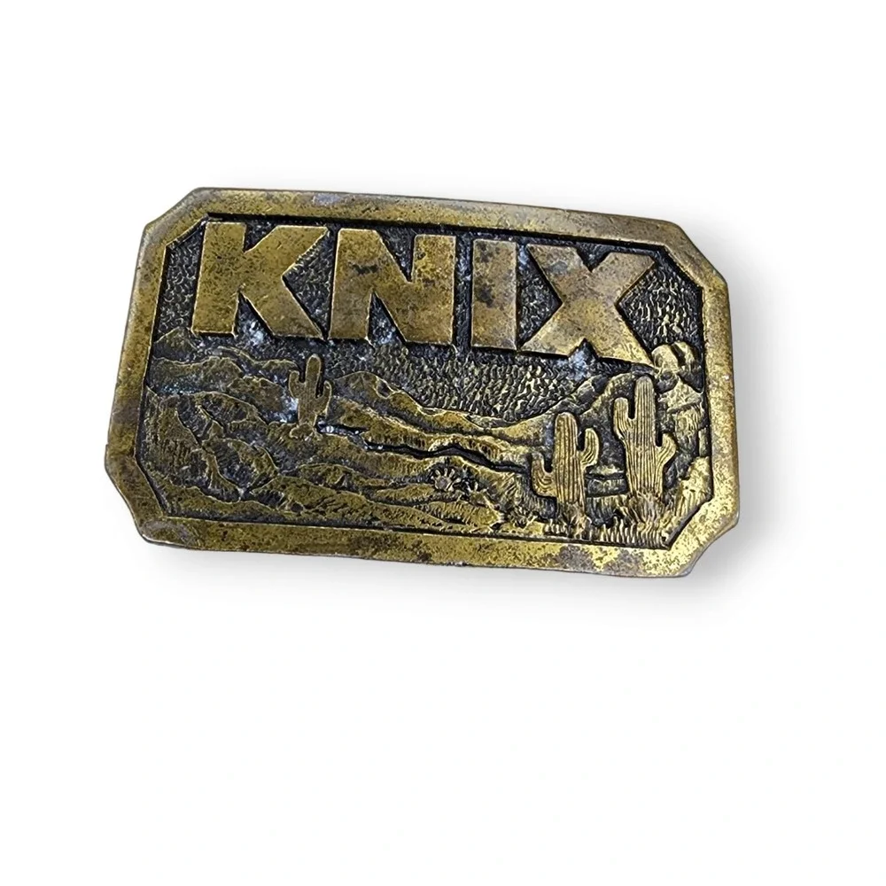 Vintage Brass Belt Buckle Country Music KNIX Radio Phoenix Fits 1.75 Inch Belt